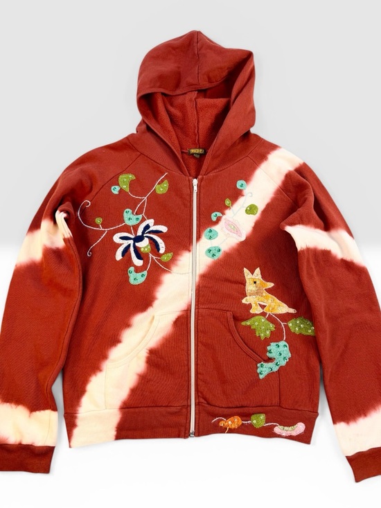 Switch Tops - Switch Women’s Boho Tie Dye Embroidered Full Zip Cotton Hoodie Large